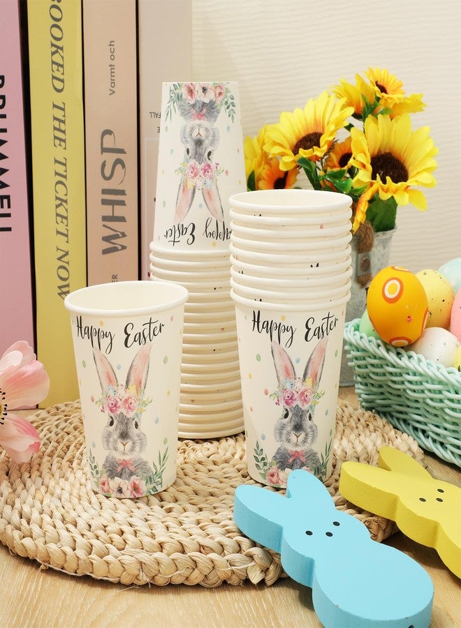 JarThenaAMCS 30Pcs Happy Easter Paper Cups Watercolor Bunny Flower Disposable Cups Spring Floral Rabbit Party Cups for Juice Coffee Hot Cold Drink Home Party Supplies, 9oz - Image 3